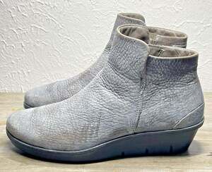 ECCO Skyler Wedge Ankle Boot Womens 8.5 Gray Metallic Pebbled Leather Minimalist